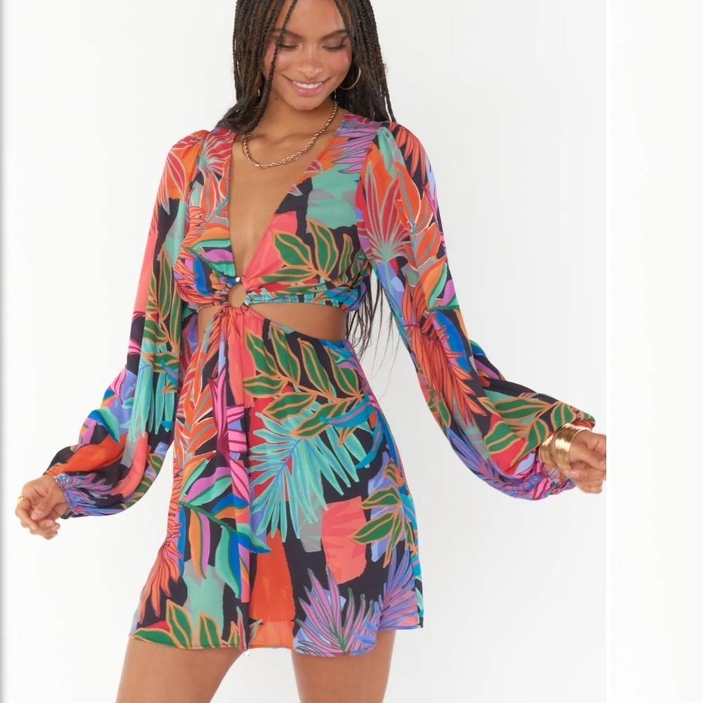 SHOW ME YOUR MUMU Go Out Cut Out Mini Dress Tropical Paradise Size Medium - Picture 3 of 16